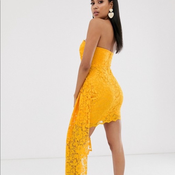 ASOS DESIGN Lace Bandeau Train Mini Dress - Picture 2 of 6